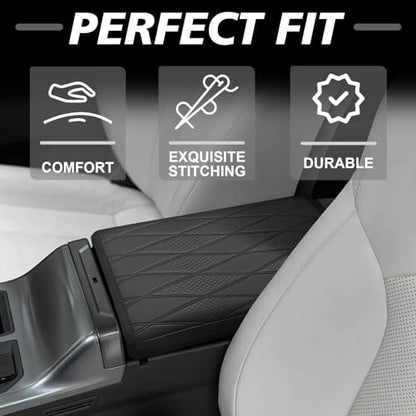 Muslogy Center Console Armrest Cover Compatible with 2026 Toyota RAV4 Accessories Comfort Armrest Pad Arm Rest Cushion Vegan Leather Protector Regular Thick(V2 Diamond Pattern) - size: 26 |RAV4| V2 Diamond Pattern, Regular