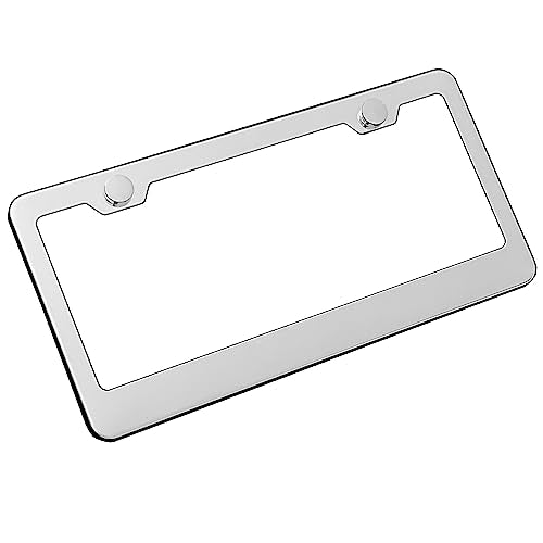 T304 Stainless Steel License Plate Frame – 8K Mirror Polish Finish, Rust-Resistant, Slim Design, Universal Fit, Includes Screw Caps, Washers & Stainless Steel Screws (Chrome) - color: Chrome