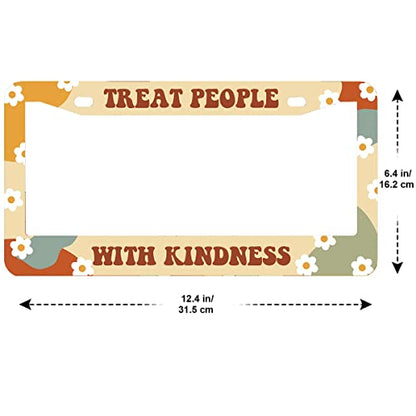 2Pcs Treat People with Kindness License Plate Frames Cover Holders Stainless Steel License Plate Cover with Screw Caps Cover and Screwdriver Set - 2-Hole for Girl Women Treat People with Kindness - color: TREAT PEOPLE WITH KINDNESS