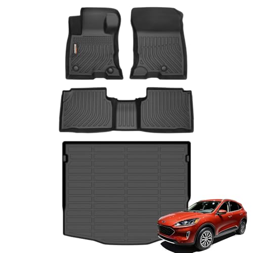 Binmotor-Floor Mats & Cargo Liner for 2020-2026 Ford Escape Hybrid & Plug-in Hybrid, All Weather Car Floor Mat for Ford Escape Hybrid Accessories Mats TPE Waterproof Heavy Duty Rubber Liners Trunk Mat - style: 1) Car Mats for Ford Escape Hybrid & PHEV (20