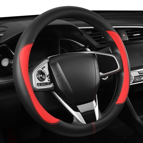 Car Steering Wheel Cover,Microfiber Leather Steering Wheel Cover Universal 14.5-15 inch, Anti-Slip Breathable Auto Wheel Cover Protector for Men Women (Black&Red) - color: Black&Red, size: Standard Size [14.5"-15"]