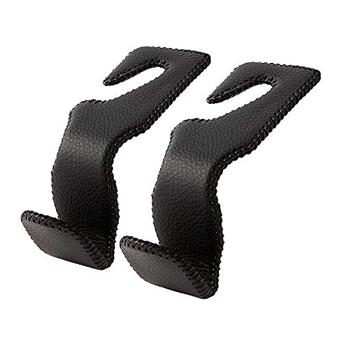 Headrest Hooks for Car, Back Seat Organizer Black Leather Hanger Holder Hook, for Hanging Purses and Bags and Coats, Pack of 2 - color: Black, size: 2 Pack
