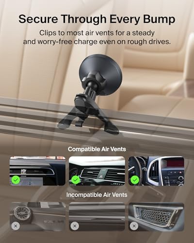 Belkin Wireless Car Charger, Magnetic Car Vent Mount w/ 3.3ft USB C Cable, Qi2 MagSafe Compatible Fast Charging iPhone Charger for iPhone 17, Galaxy S26, Pixel 10, & More - Travel Accessories - Black - style: Vent Mount
