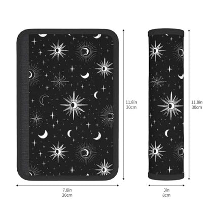 Star Moon Steering Wheel Cover Elastic Non-Slip Car Steering Wheel Covers with Seat Belt Shoulder Pad for Women Men - color: Star Moon