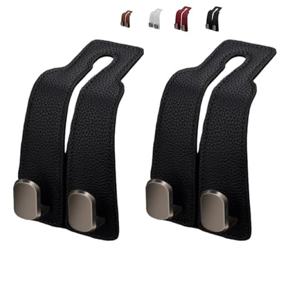 Coozyland Car Hooks, Coozy Land Metal Multi-Function Leather Car Headrest Hooks, Universal Double Hook Car Seat Back Storage Hooks for Wallets, Handbags, Bottles, Trash Bags, etc (Black 2-Pack) - color: Black 2-pack