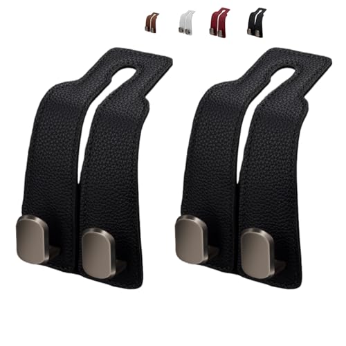 Coozyland Car Hooks, Coozy Land Metal Multi-Function Leather Car Headrest Hooks, Universal Double Hook Car Seat Back Storage Hooks for Wallets, Handbags, Bottles, Trash Bags, etc (Black 2-Pack) - color: Black 2-pack