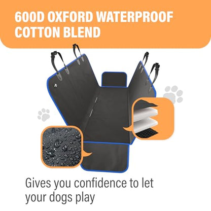 Active Pets XL Waterproof Hammock Large Car Seat Cover, Fits SUVs Trucks Big Sedans, Secure Convertible Travel Bed Protects Backseat Cargo from Dog Puppy Pet Water Food Drool Urine, Black w/Blue Trim - color: Blue, size: XL