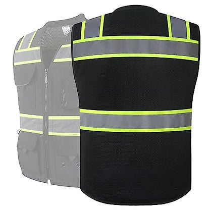 JKSafety Hi-Vis Unisex Surveyor Safety Vest Heavy Duty PPE Inner Pockets ANSI/ISEA Compliant - color: 188-black, size: 5X-Large