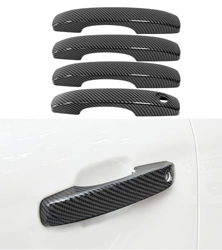 Exterior Door Handle Cover Trims Fit for 2024 2025 2026 Ford Ranger XL XLT Lariat Raptor, 4 Pack Carbon Fiber Style Exterior Door Handle Covers Decoration (Without Keyless Entray System) - color: Without Keyless Entray System(Carbon Fiber Look)