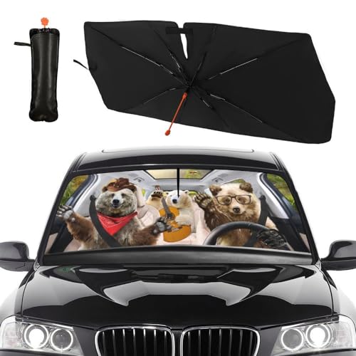 Socira Funny Bear Car Window Shades Windshield Sun Shade Umbrella Foldable Bear Sunshade for Front Window Auto Windshield Sunshade Covers Bear Car Accessories 57'' X 30'' - color: Color-BEAR1, size: 57X31 Inch