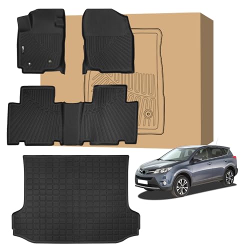 PELEUS Floor Mats and Cargo Liner Compatible with 2006-2012 Toyota RAV-4 (Not for 3rd Row), All Weather Custom Fit Full Set Floor Liners, Odorless Heavy Duty TPE Rubber Mats, Black - style: For Toyota RAV4 2006-2012