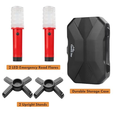 Twinkle Star Emergency Roadside Flares Kit LED Safety Strobe Road Warning Light Highway Beacon Alert Flare with Magnetic Base, Detachable Stand, Solid Storage Case (Set of 2) New - color: Red, size: 2 Sets