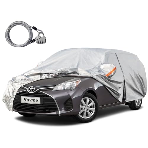 Kayme Hatchback Car Cover for Automobiles All Weather Waterproof, Outdoor Cover Sun Rain Protection, with Lock and Zipper Door, Universal Fit Audi A1,Mazda 2,Swift,Yaris,Fiesta(Up to 163 Inch) H9 - color: Silver, size: H9 Fit Hatchback, Length (Up to 163