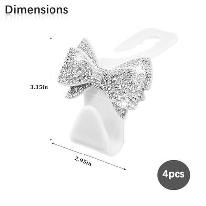 Zpana Bling Car Headreat Hook, 2PCS Crystal Rhinestone Cute Bow Vehicle Seat Back Hanger Storage for Purses Bags Grocery, Diamond Auto Rear Seat Organizer, Universal for SUV Truck Sedan (Pink) - style: White/4PCS
