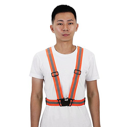 Reflective Vest High Visibility Safety Vest Strap Adjustable and Elastic Gear for Running Cycling Jogging and Walking, Lightweight Night Safety Equipment with Large Reflective - color: Orange
