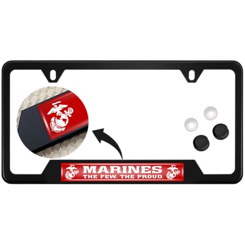[Officially Licensed USMC Product] - Stainless Steel Matte Black CAR 2-Hole - Domed Custom-Made Corrosion-Resistant License Plate Frame with Marines. The Few. The Proud. Design & Free caps - (Qty: 1) - size: Marines - Style 1