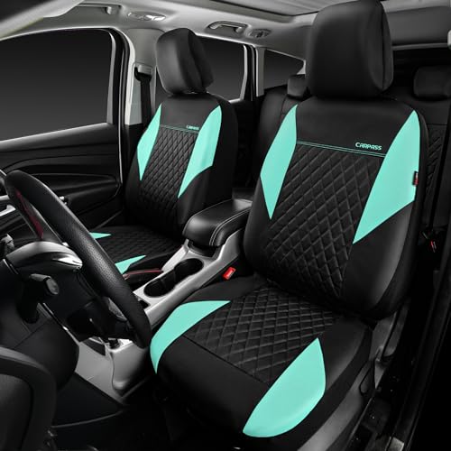 CAR PASS Mint Leather Seat Covers Full Set-Universal Quilting Cute Girly Car Seat Cover with 5mm Composite Sponge Inside,Airbag Compatible,2zipper Bench for Most Sedan,SUV,Truck(Full Set,Mint) - color: Black and Mint, size: Full Set (Front and Rear)