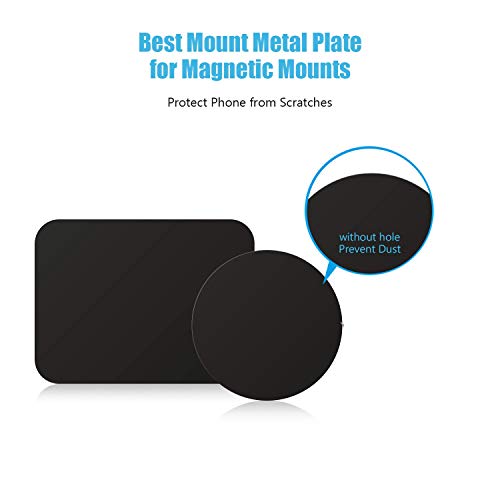 Mount Metal Plate with Adhesive for Magnetic Cradle-Less Mount by WixGear - X4 Pack 2 Rectangle and 2 Round (Compatible with Magnetic mounts) (Black) - color: Black
