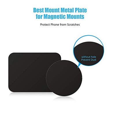 Mount Metal Plate with Adhesive for Magnetic Cradle-Less Mount by WixGear - X4 Pack 2 Rectangle and 2 Round (Compatible with Magnetic mounts) (Black) - color: Black