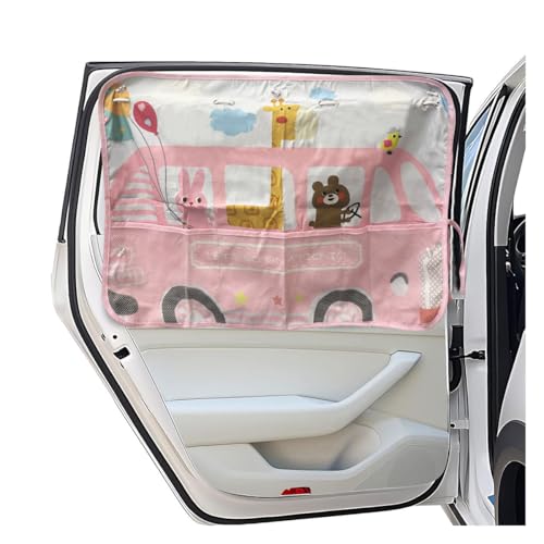 Car Window Shade for Baby, Blackout Car Window Curtain with Storage Pockets & 7 Suction Cups, Cartoon Pattern Cars Side Window Sun Shade Cover for Sun/Heat/UV Rays Protection (Pink-Giraffe) - color: Pink-Giraffe