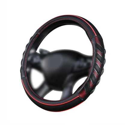 Flying Banner car Steering Wheel Cover Faux Leather Massage Universal fit 3D Honeycomb Hole Anti-Slip Sporty 15 Inches (Red Black) - color: Red black
