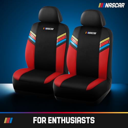NASCAR Car Seat Covers, Red Leather and Mesh Seat Covers, Universal Fit Front Seat Covers for Cars with Airbag-Compatible Design, Durable Racing-Inspired Car Interior for Cars, Trucks & SUVs - color: Red