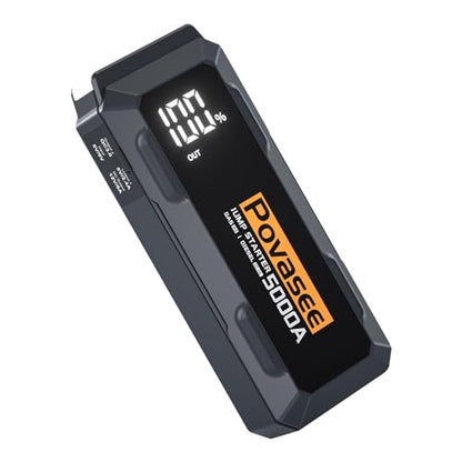 Povasee Car Battery Jump Starter 5000A Jump Box (All Gas/10L Diesel) Portable Car Jump Starter Battery Pack, 12V Jumper Starter Portable 3" LCD Display/Power Bank/Dual Output/LED Light DC - style: A40