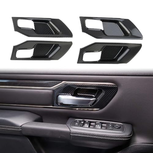 Korlot Carbon Fiber Style Interior Door Handle Bowl Panel Cover Trim for Dodge Ram 1500 2019+ (4 Doors-Without seat Button) - style: 4 doors-without seat button