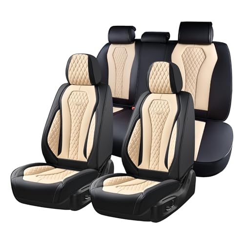 Coverado Car Seat Covers, Leather Seat Covers Full Set, Beige Seat Covers, Car Seat Cushion, Driver Car Seat Covers, Waterproof Car Seat Protector Fit for Most Cars - color: Black/Beige, size: FullSet