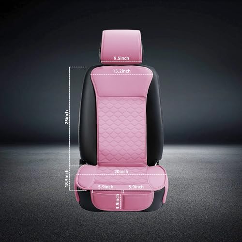 Elantrip 2PCS Front Car Seat Covers Pink Leather Auto for Women Airbag Compatible Diamond Pattern PU Seat Cover Universal Fitness - color: Pink, size: Front Set