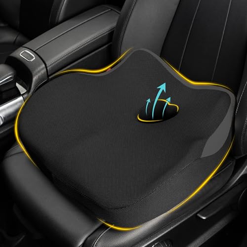 Car Seat Cushion: Ergonomic Memory Foam Car Cushion for Sciatica Pain Relief, Larger Driving Seat Pillow for Short Drivers on Long Drives - Butt Pillow for Truck, Office, Wheelchair - Dark Black - color: Dark Black, size: Standard
