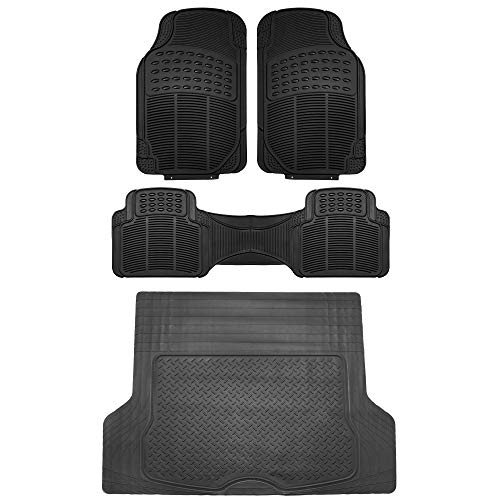 FH Group Climaproof™ Trimmable Non-Slip Vinyl Floor Mats Full Set - Universal Fit for Cars Trucks and SUVs (Black) F11306 + F16400 - color: Black, style: Combo Set