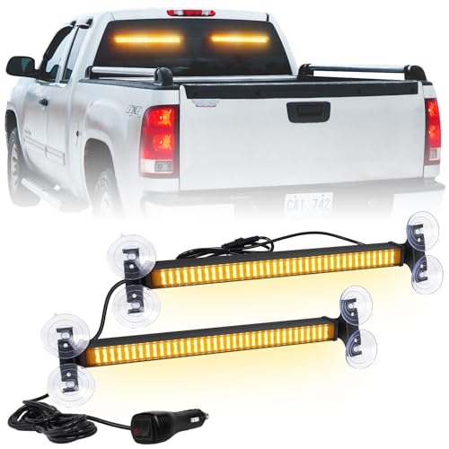 XRIDONSEN 2 in 1 Emergency Strobe Traffic Advisor Amber Light Bar 144 LED Warning Safety Interior Front Dash Windshield Rear Window Lights for Plow Trucks Construction Vehicles SUV (2X 17.7 inch) - color: Amber
