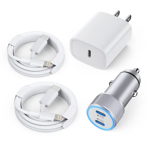 iPhone Car Charger,Dual Port USB C Fast Car Chargers,40W Type C i Phone Charger for Cars Quick Charging+2pack 3.3ft Lightning Cable + 20W USBC PD Plug Fast Charging for iPhone 14/13/12/11 Pro Max/iPad - color: Silver, size: 3.3FT(2Pack C-L)