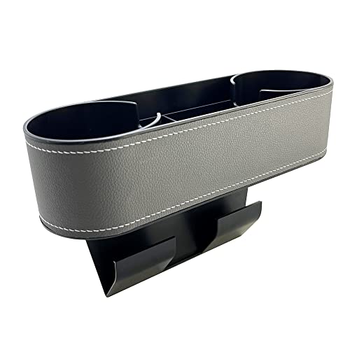 Car Cup Holder Expander Organizer,Multifunctional Cup Drink Holders with PU Leather Cover,Side Insert Center Console Seat Gap Filler Storage Box for Mug Bottle CellPhones Coffee Coasters Cards - color: Thin Grey