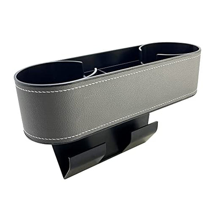 Car Cup Holder Expander Organizer,Multifunctional Cup Drink Holders with PU Leather Cover,Side Insert Center Console Seat Gap Filler Storage Box for Mug Bottle CellPhones Coffee Coasters Cards - color: Thin Grey