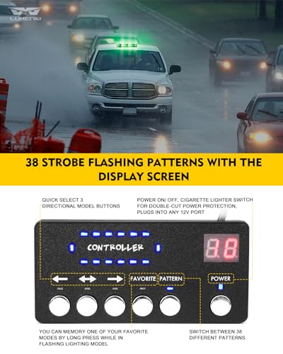 LUMENIX Rooftop Strobe Beacon Lights White Green LED Emergency Flashing Warning Caution Traffic Light Bar for Law Enforcement POV Vehicles Snowplow Trucks - American Flag Pattern | Patented Design - color: White Green