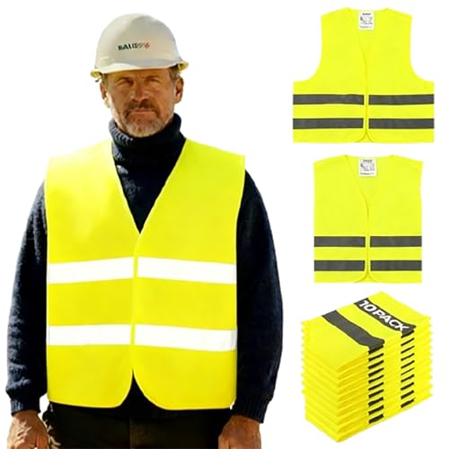 10 Pack Yellow Safety Vests, Bulk High Visibility Vest for Men / Woman, Adult Reflective Running Vest, Wholesale Work Vests For Construction, Running, Security, Cycling, Warehousing, Municipal
