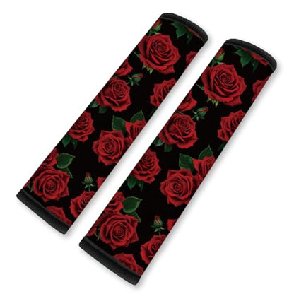 2Pcs Soft Auto Seat Belt Cover Pad Red Roses Flower Colorful Car Seatbelt Shoulder Cushion for Comfortable Driving, Compatible with All Cars' Seatbelt and Backpack Straps - color: Roses