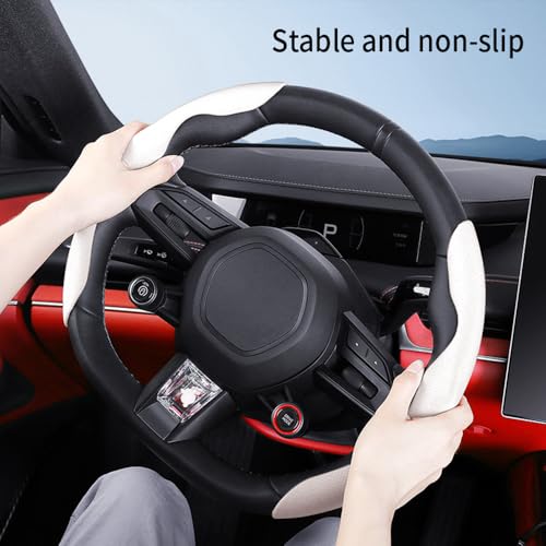 Car Steering Wheel Cover, Nappa Leather, Segmented, Anti-Slip, Odorless, Breathable, for General Motors, 14-15inch (White) - color: White
