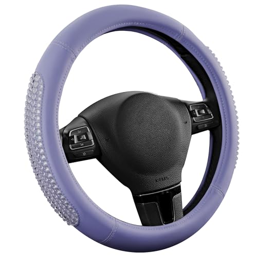 PIC AUTO Steering Wheel Cover, Glitter Gel Particles & Purple Luxury Leather Car Steering Cover, Universal Fit 14.5"-15.5" Anti-Slip Car Wheels Cover for Girls & Women - color: Purple
