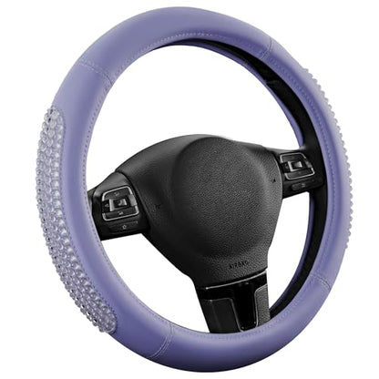 PIC AUTO Steering Wheel Cover, Glitter Gel Particles & Purple Luxury Leather Car Steering Cover, Universal Fit 14.5"-15.5" Anti-Slip Car Wheels Cover for Girls & Women - color: Purple