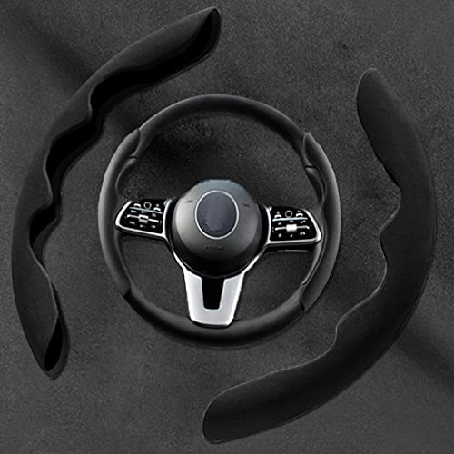 New Fluffy Anti-Skid Steering Wheel Cover Segmented Protector Safe and Non Slip Car Accessory and Durable Easy to Install for Steering Wheels of Universal Fit 99% Car (Suede Material Black) - color: Suede material Black