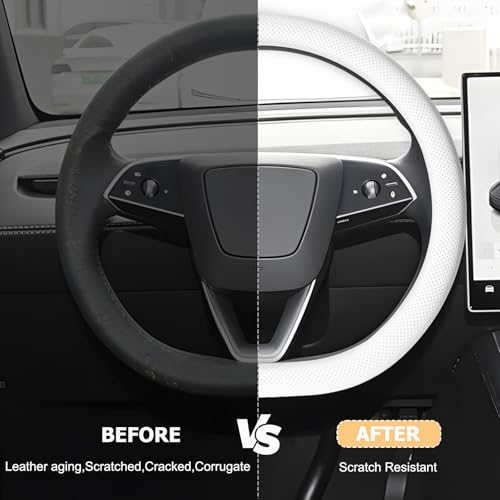 Microfiber Leather Universal 14.5-15 inch Steering Wheel Cover,Easy to Install Non-Slip Breathable Steering Wheel Protector White - color: White