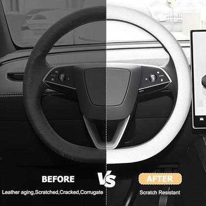 Microfiber Leather Universal 14.5-15 inch Steering Wheel Cover,Easy to Install Non-Slip Breathable Steering Wheel Protector White - color: White