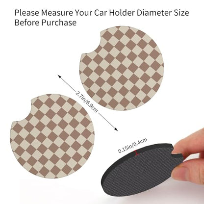 Checkered Brown Steering Wheel Cover - Universal 14-15 Inch Anti-Slip Breathable with 2 Pcs Car Coasters Suitable Men Women Checkered Car Wheel Cover Accessories - color: Checkered K
