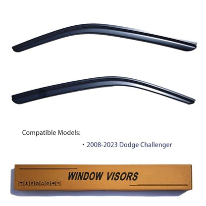 Window Visors Rain Guards fits 2008-2023 Dodge Challenger, Out-Channel Side Window Wind Deflectors Vent Shades Accessories, Dark Smoke 2 Pcs - size: 2008-2023 Dodge Challenger