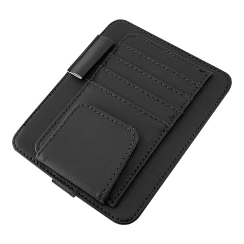 Leather Car Sun Visor Organizer, Multifunctional Auto Visor Document Holder with Sunglasses Clip, Universal Vehicle Interior Pocket Storage Accessories for Drving License, Card, Pen (Black) - color: Black