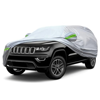 KEYOOG 6-Layer Full Car Cover is All-Weather Waterproof, Universal in All Seasons, Snow Prevention, Rainproof, Acid Rainproof, Sunscreen, Ultraviolet-Proof, Applicable to SUV and MPV (191"-200") - color: Green reflective strip, size: 13/ S-L For SUVs-Leng