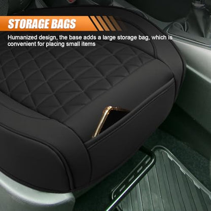 Luxury Faux Leather Car Seat Cover, Anti-Slip Waterproof Universal Front Bottom Seat Protector with Storage Pocket, Triangular Pattern Vehicle Seats Cushion for Sedans, SUVs, Trucks (2PCS&Black) - color: 2PCS&Black